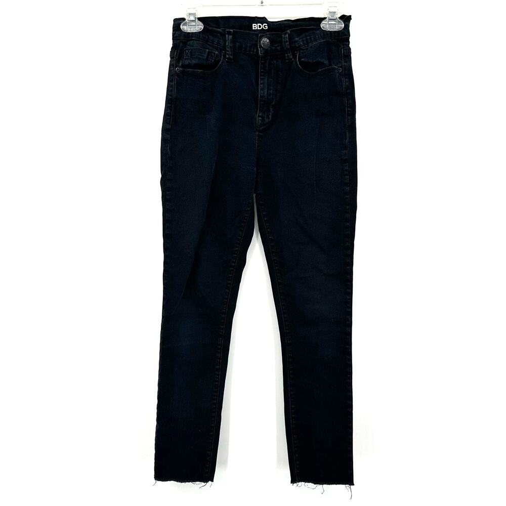 BDG Size 26x29 Jeans Black Dark Wash Raw Hem‎ high Rise Twig Skinny Ankle Denim